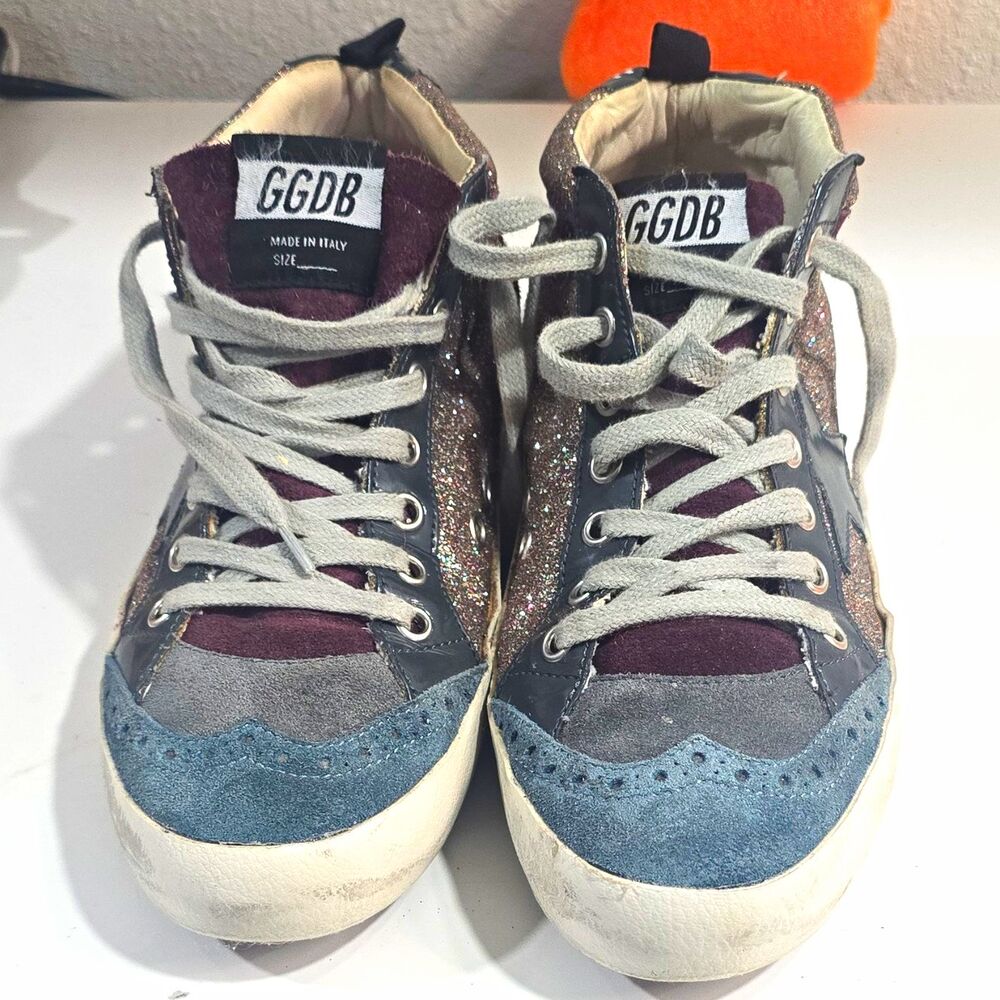 Golden Goose Mid Star Men's Mid Top Glitter Sneakers Multicolor Lace Up Italy